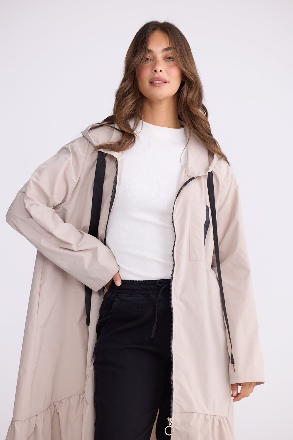Hyacinth Raincoat - Taupe with Black