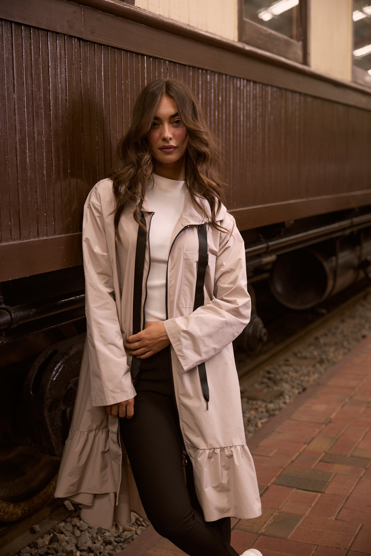 Hyacinth Raincoat - Taupe with Black