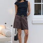 Literal Linen Pleat Front Shorts - Dark Chocolate