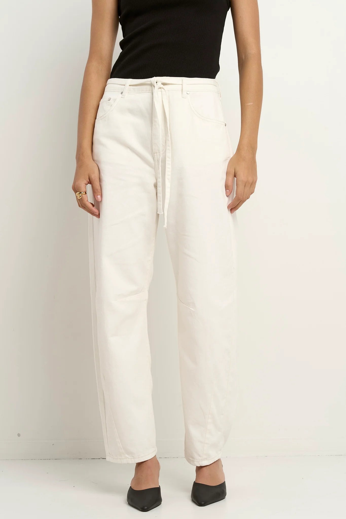 Campus Tie Waist Barrel Jeans - Ecru