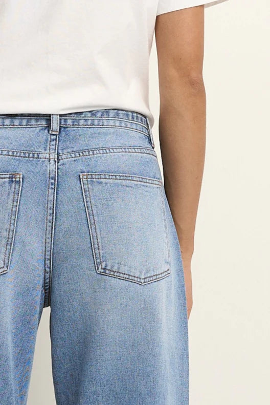 Campus Tie Waist Barrel Jeans - Light Blue