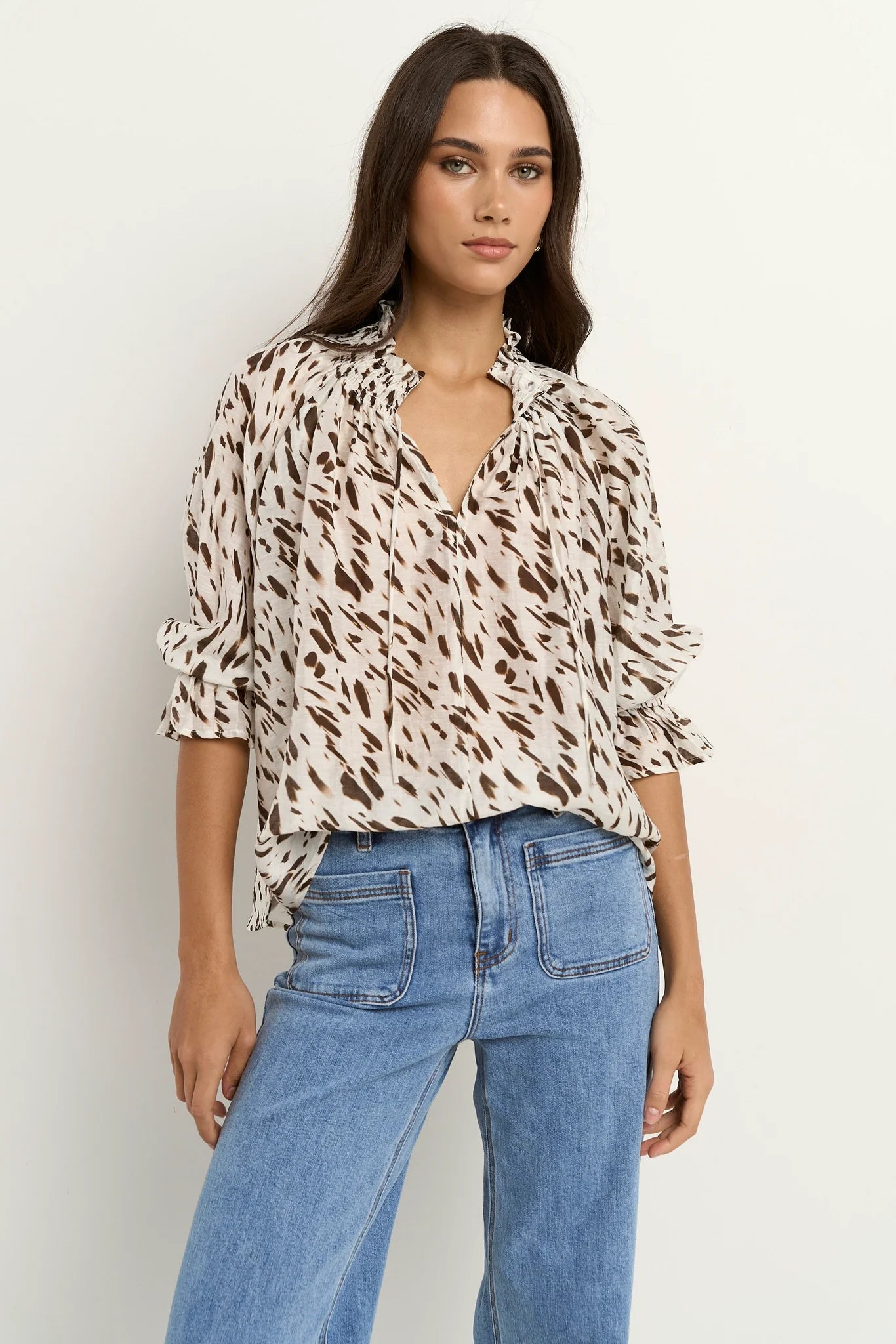 Certainty White Chocolate Animal Shirred Neck Top