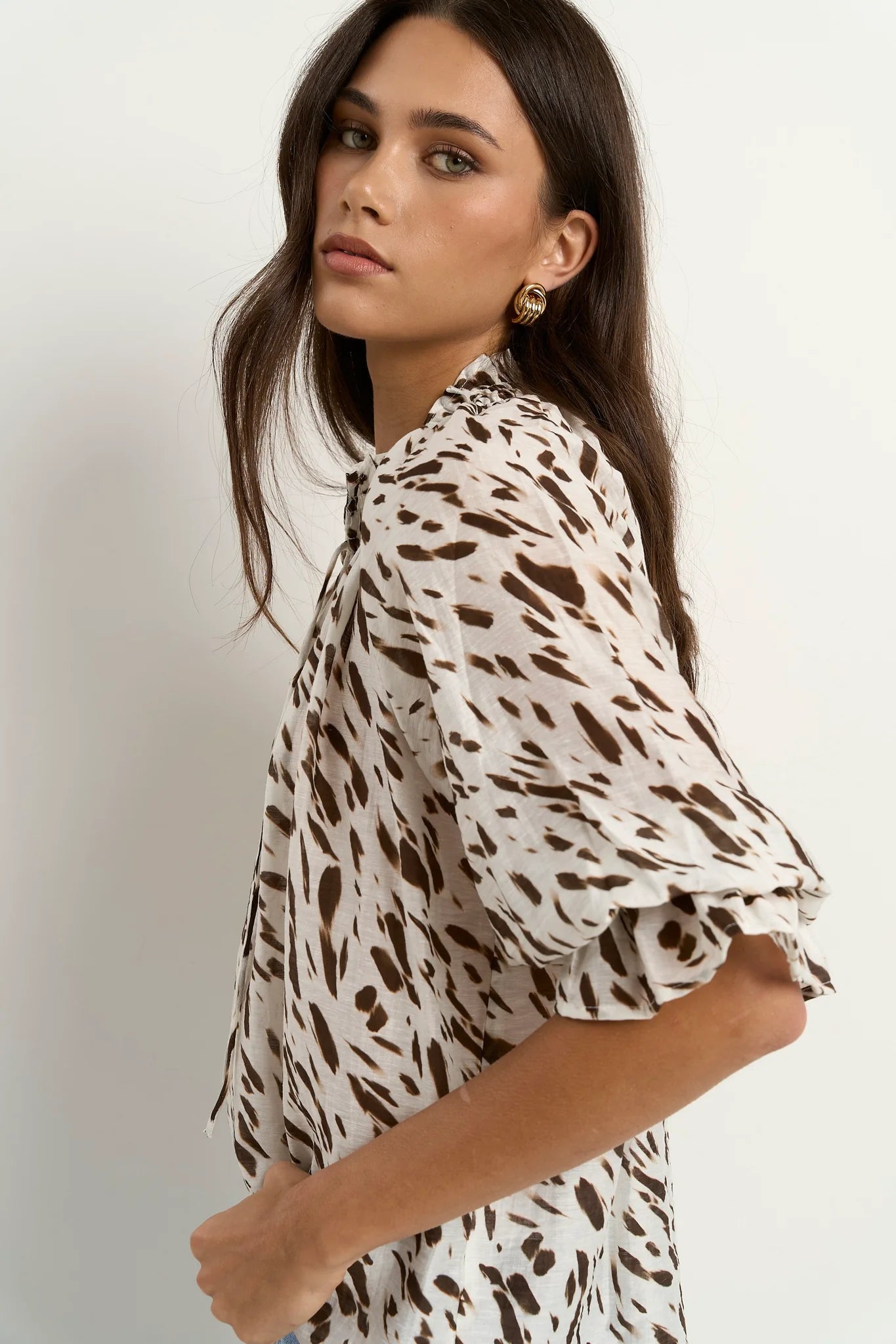 Certainty White Chocolate Animal Shirred Neck Top
