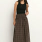 Cheerful Chocolate Gingham Shirred Waist Maxi Skirt