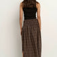 Cheerful Chocolate Gingham Shirred Waist Maxi Skirt