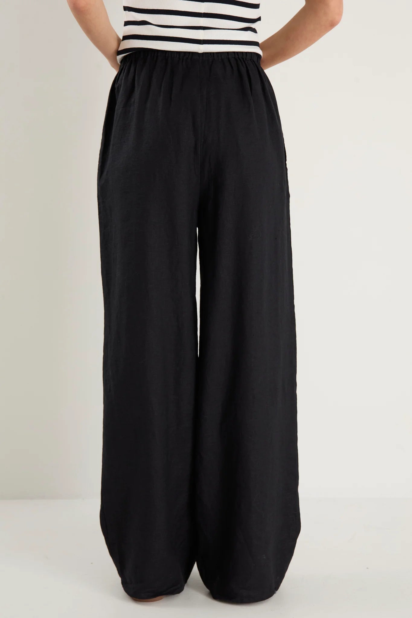 Wellness Black Linen Pull On Wide Leg Pants