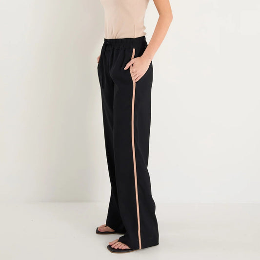Confidant Black Side Stripe Crepe Wide Pants
