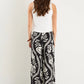 Clever Black Ivory Leaf Drawcord Wide Leg Pants