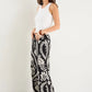 Clever Black Ivory Leaf Drawcord Wide Leg Pants