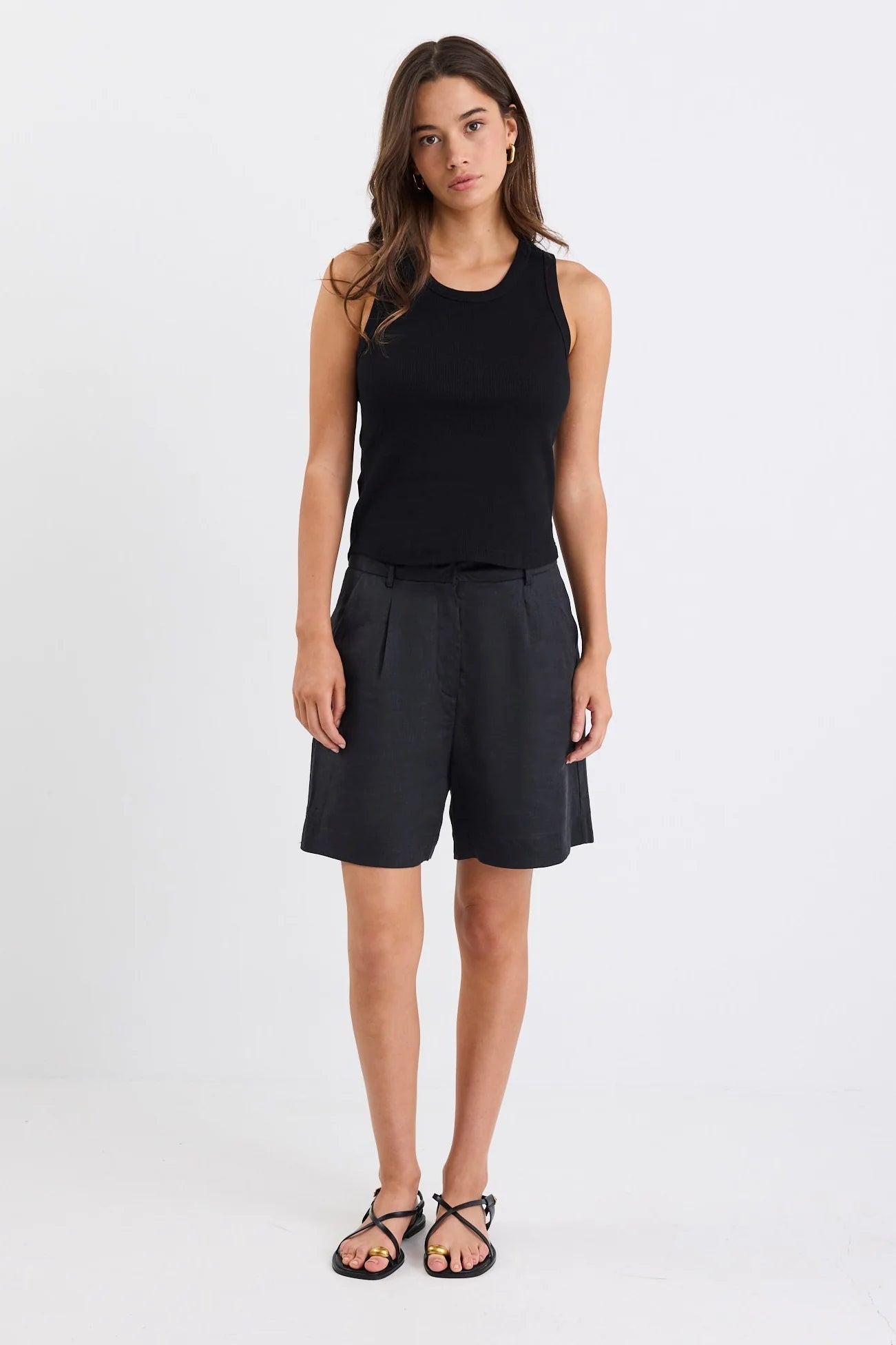 Literal Linen Pleat Front Shorts - Black