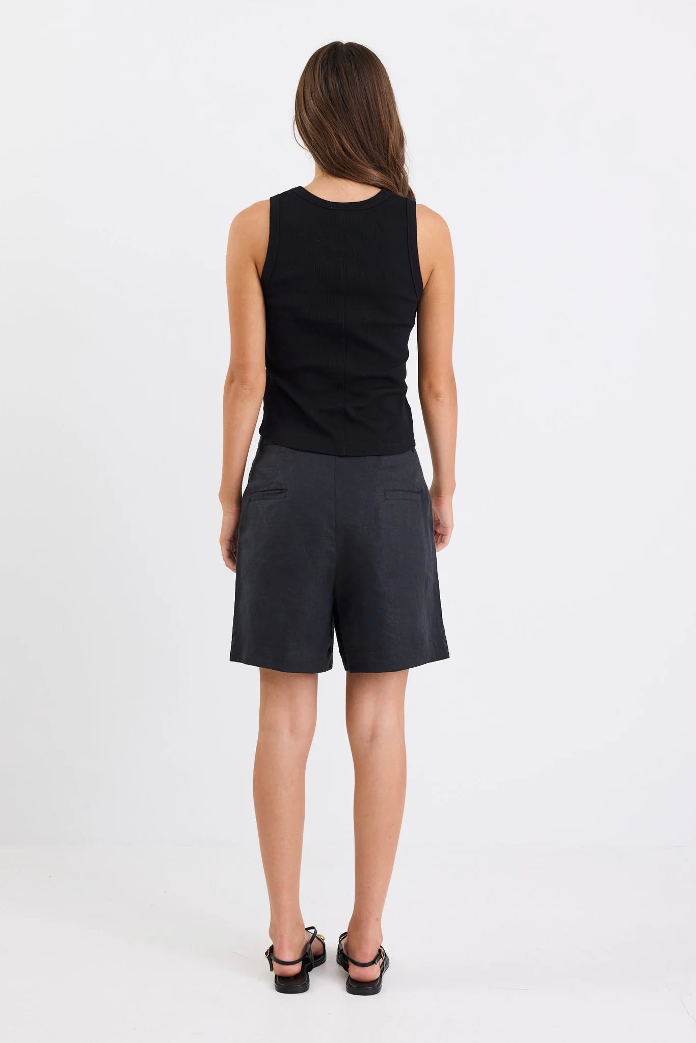Literal Linen Pleat Front Shorts - Black
