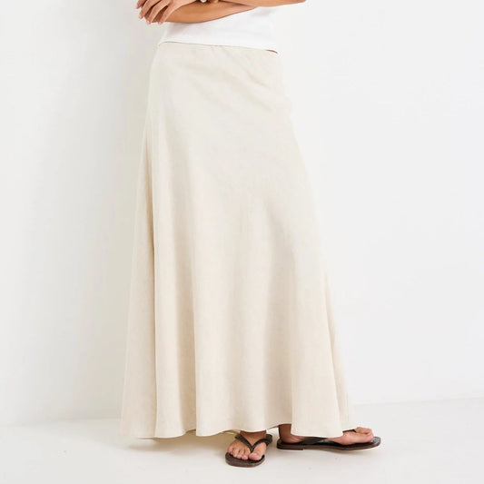 Lagos Natural Linen Blend Bias Maxi Skirt