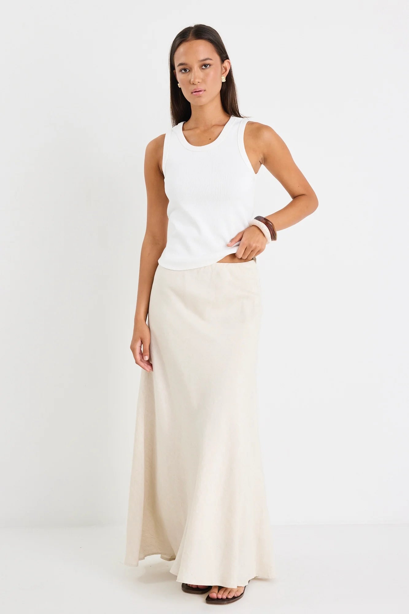 Lagos Natural Linen Blend Bias Maxi Skirt