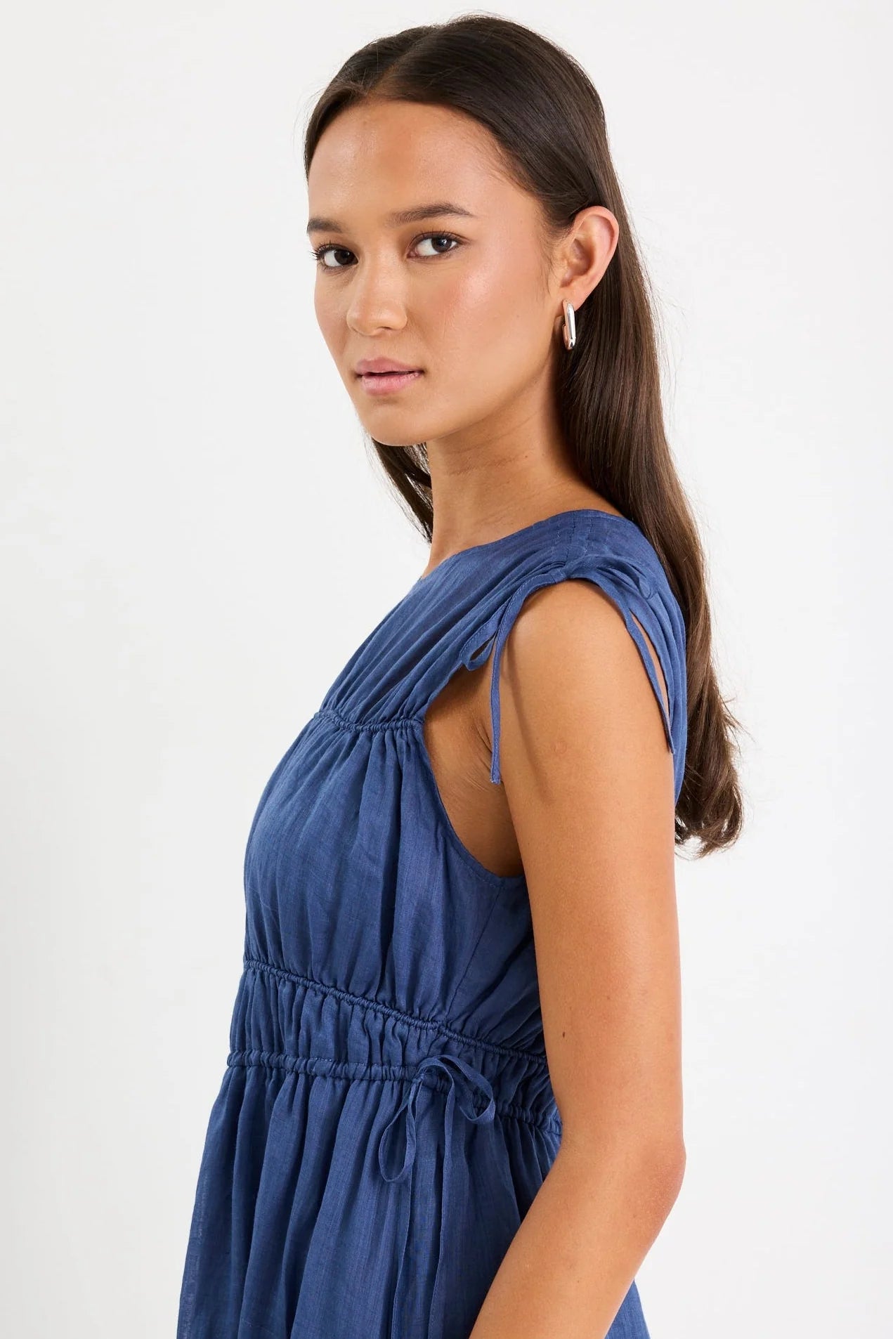 Compass Navy Ramie Relax Sleeveless Maxi Dress