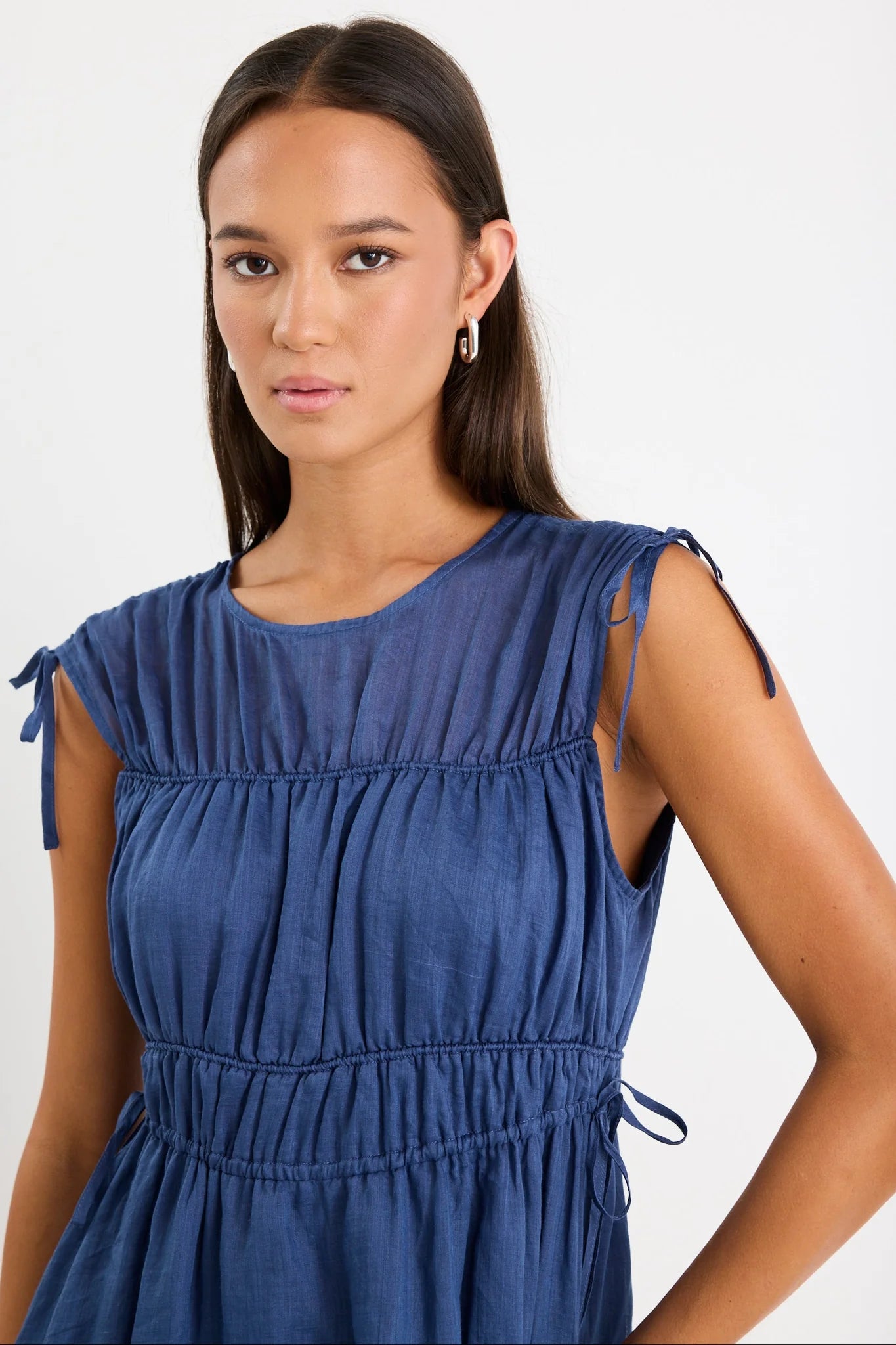 Compass Navy Ramie Relax Sleeveless Maxi Dress