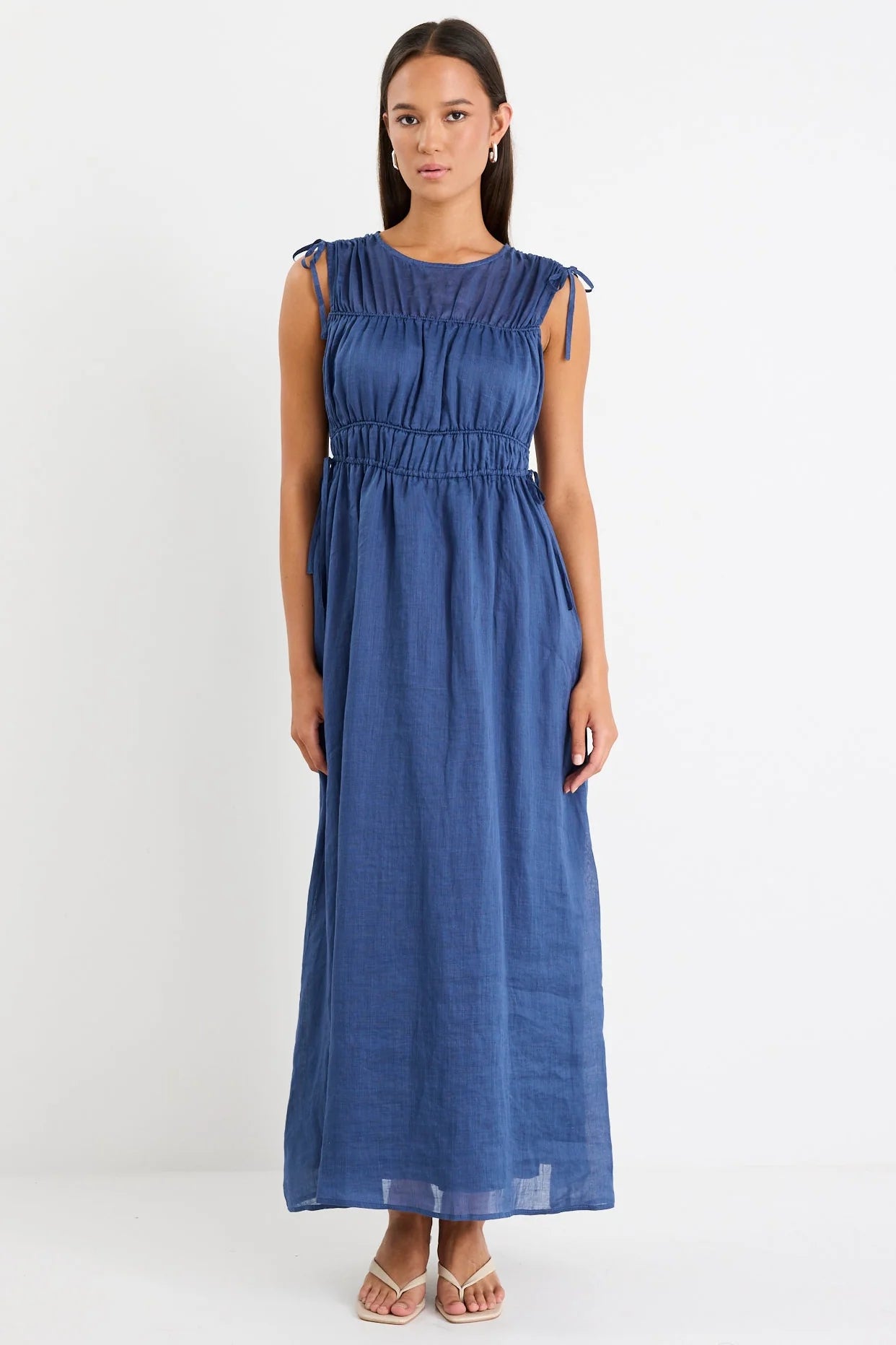 Compass Navy Ramie Relax Sleeveless Maxi Dress