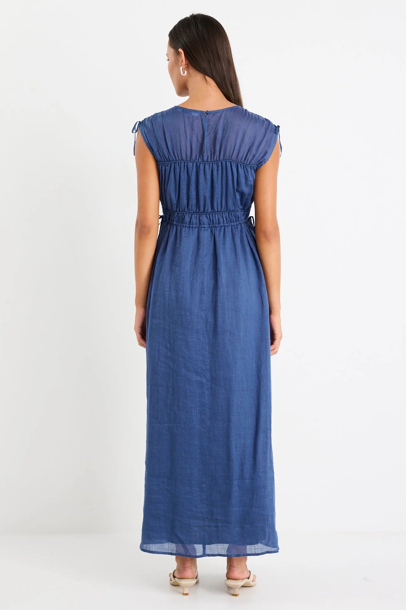 Compass Navy Ramie Relax Sleeveless Maxi Dress