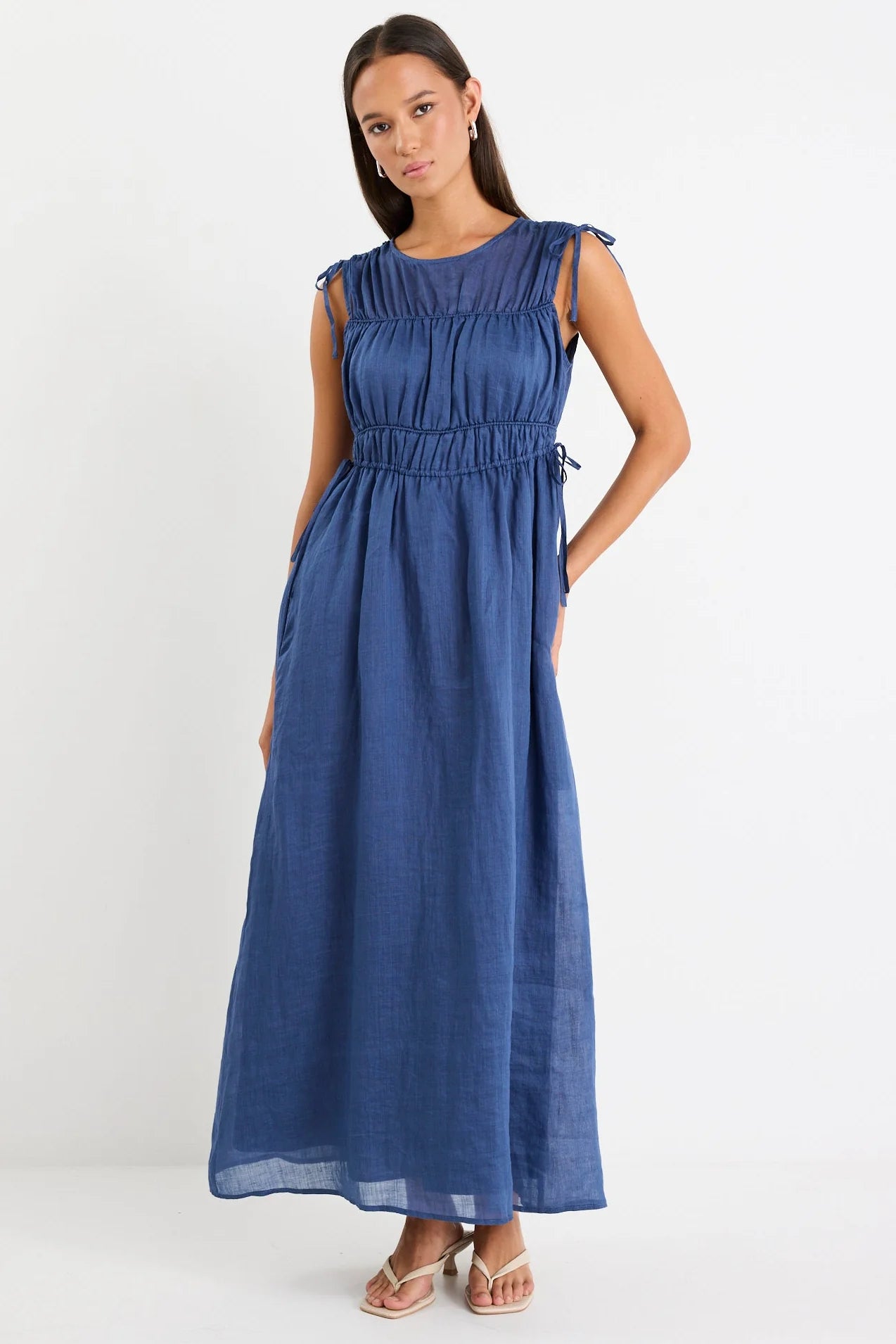 Compass Navy Ramie Relax Sleeveless Maxi Dress