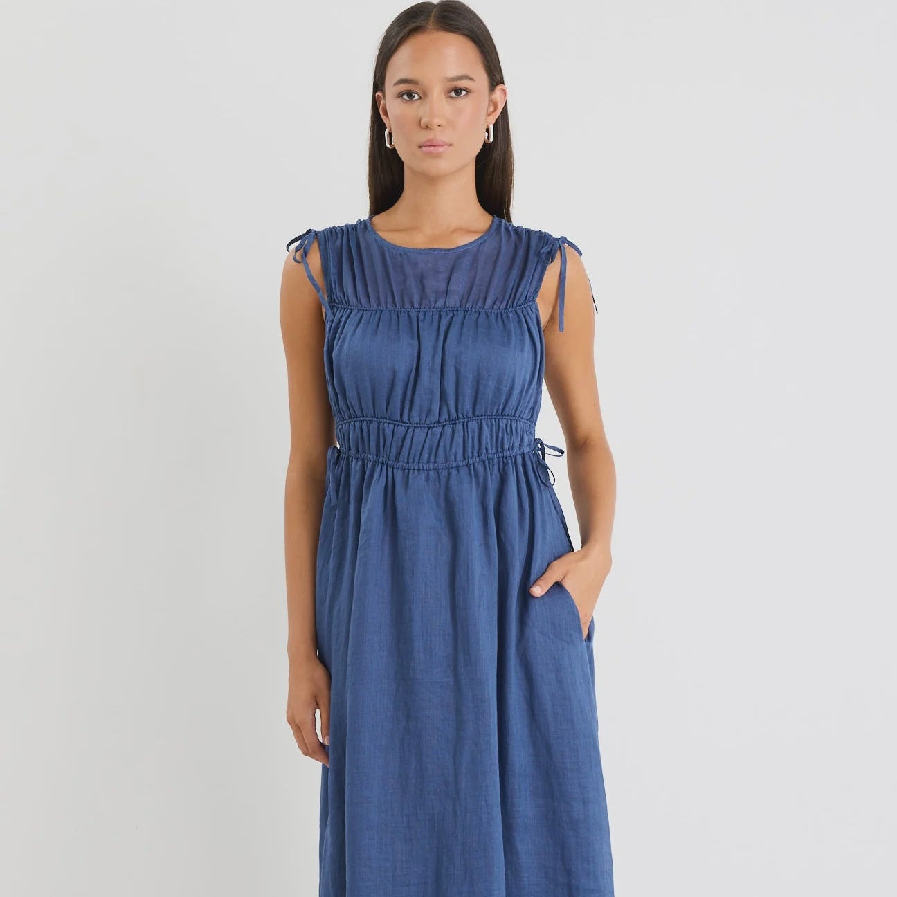 Compass Navy Ramie Relax Sleeveless Maxi Dress
