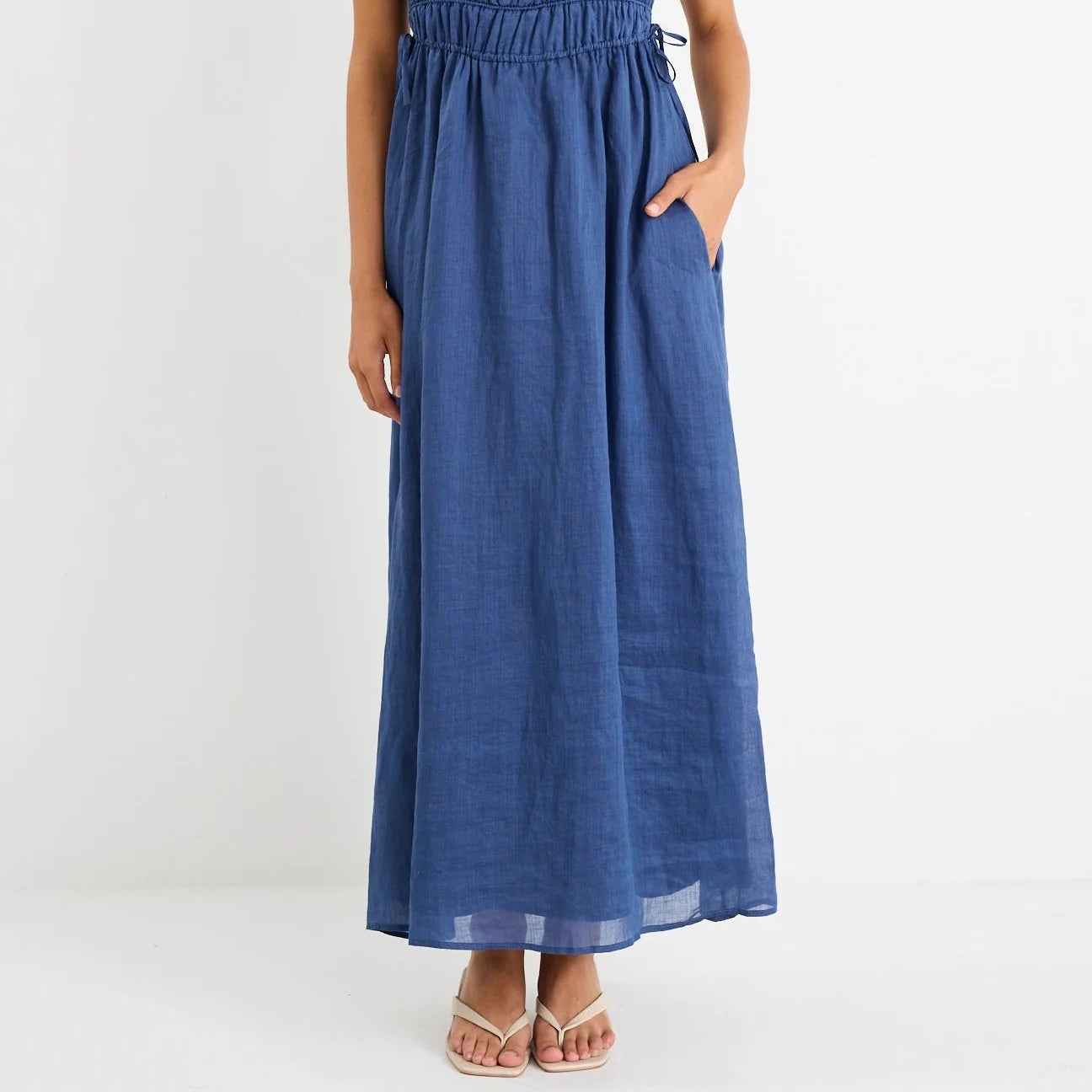 Compass Navy Ramie Relax Sleeveless Maxi Dress