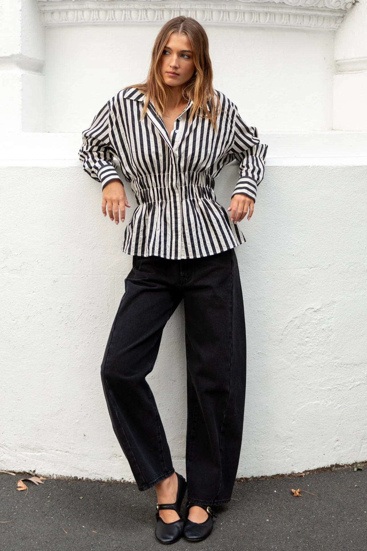 Composite Sheer Shirred Body Shirt