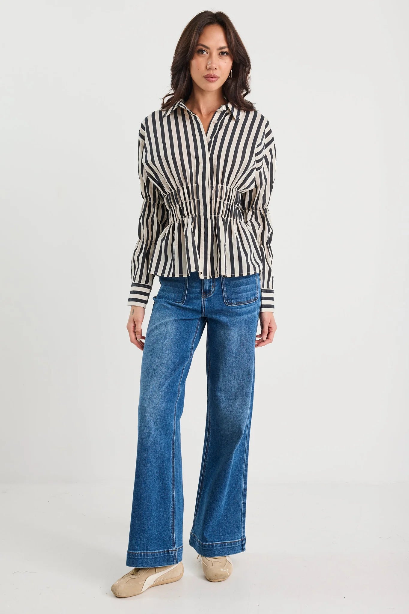 Composite Sheer Shirred Body Shirt