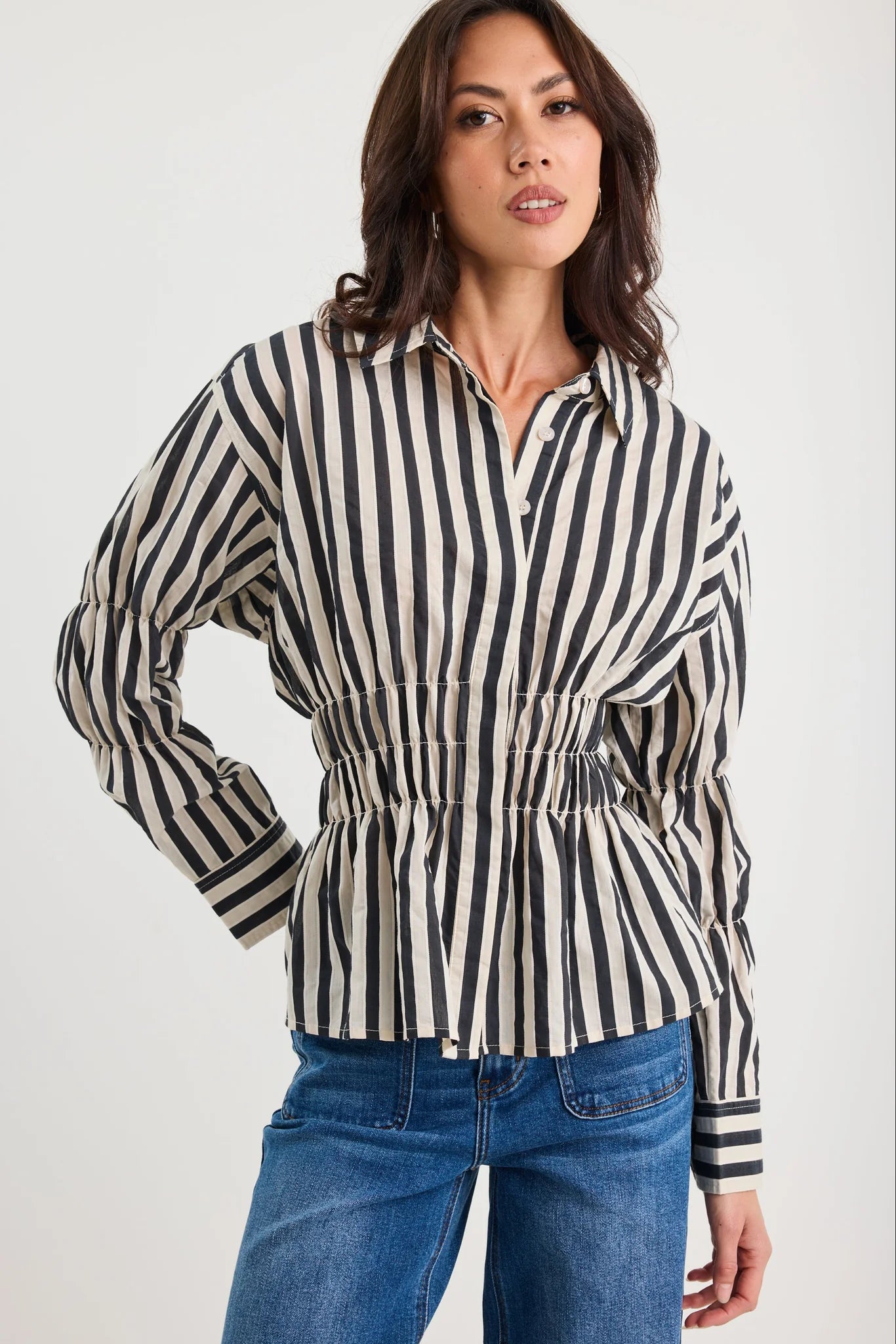 Composite Sheer Shirred Body Shirt