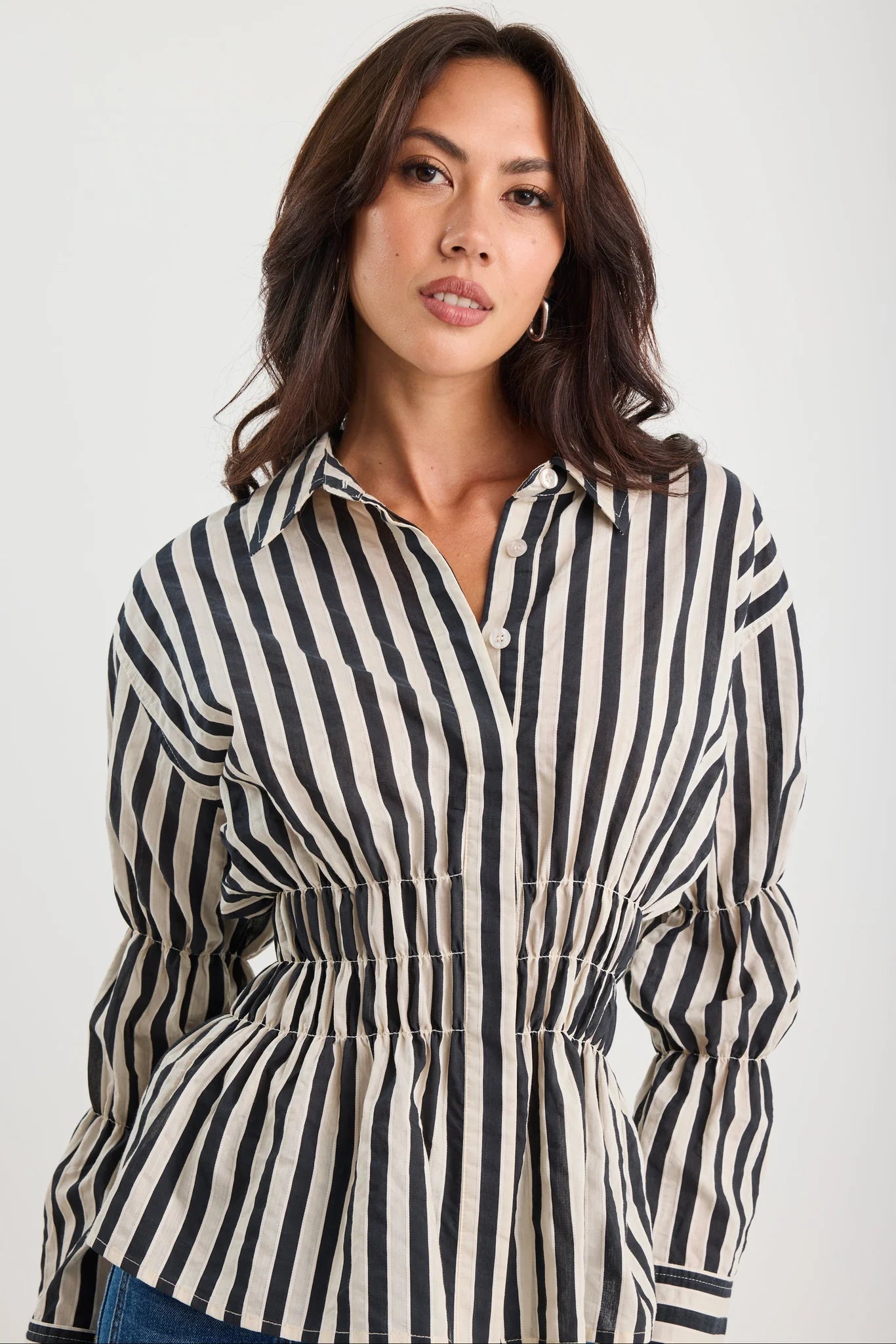 Composite Sheer Shirred Body Shirt