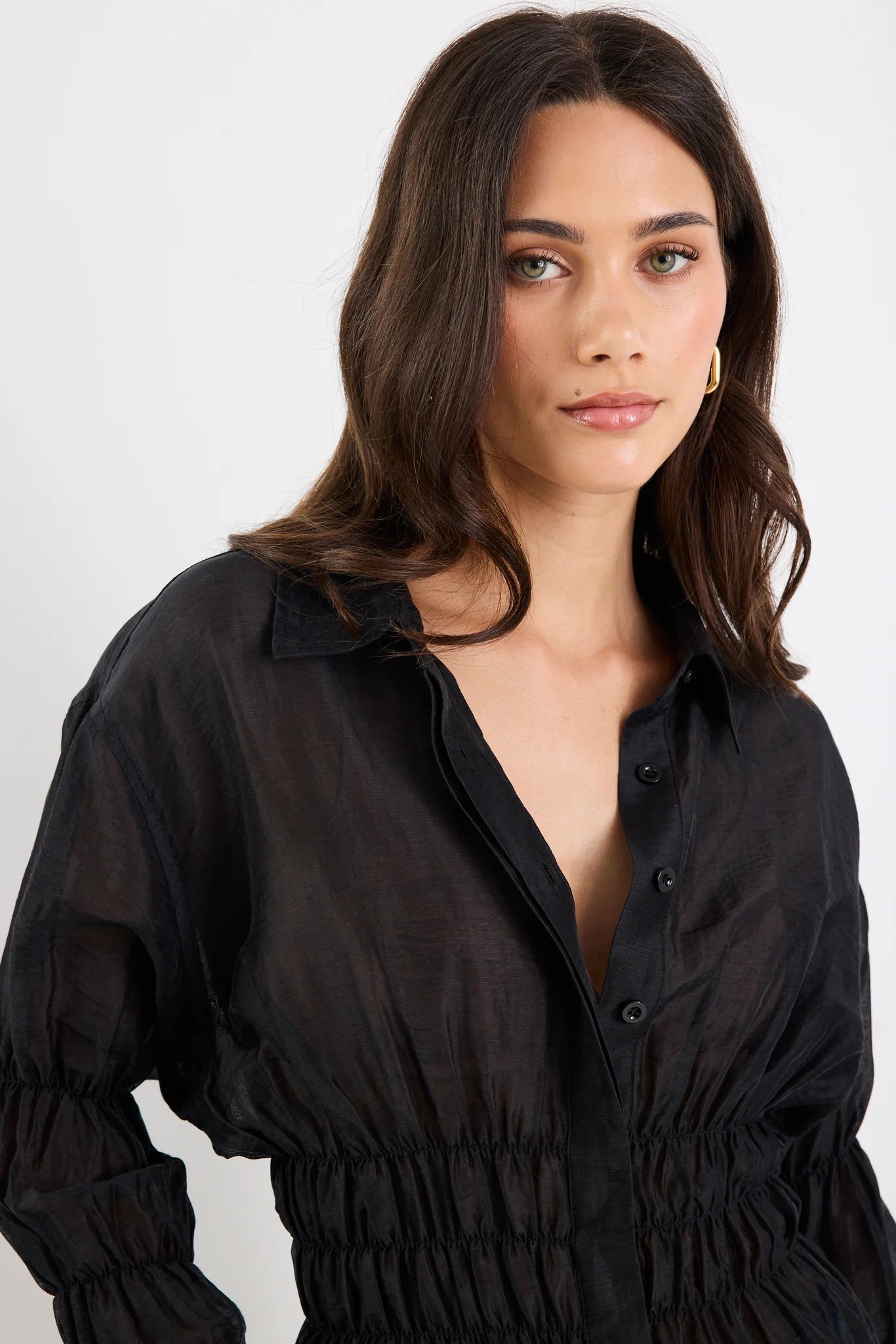 Composite Sheer Shirred Body Shirt