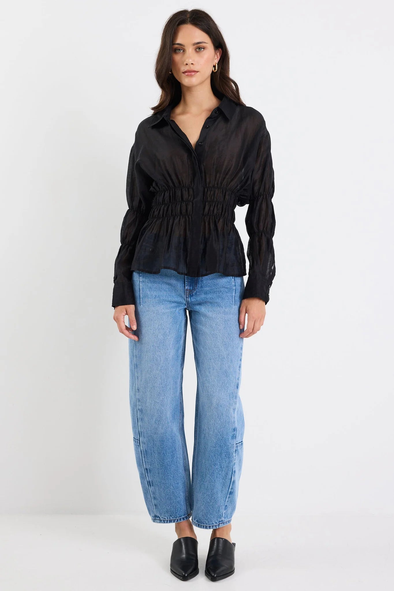 Composite Sheer Shirred Body Shirt