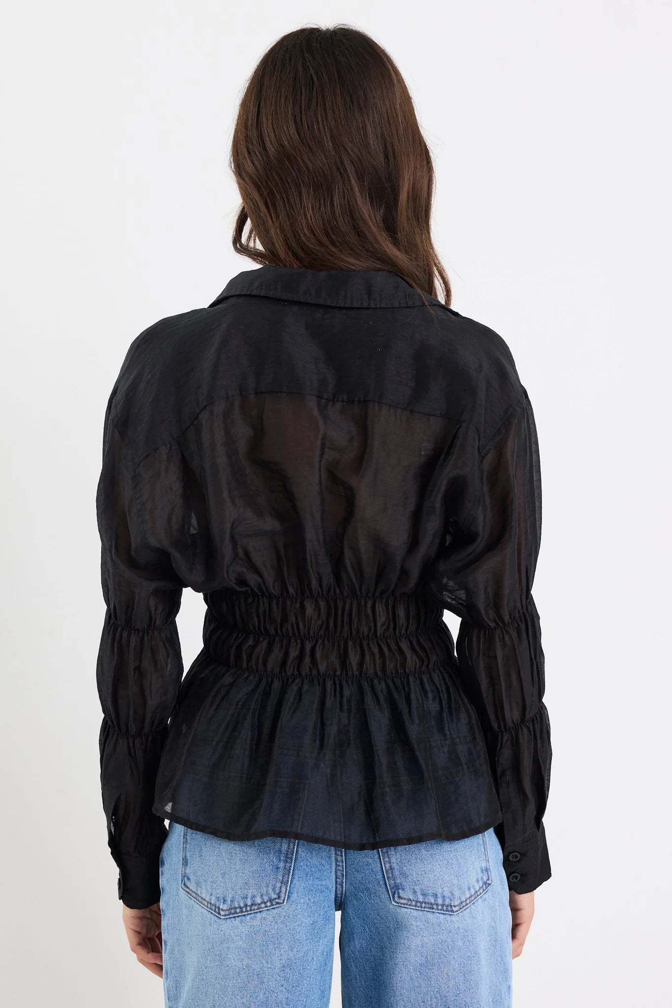 Composite Sheer Shirred Body Shirt