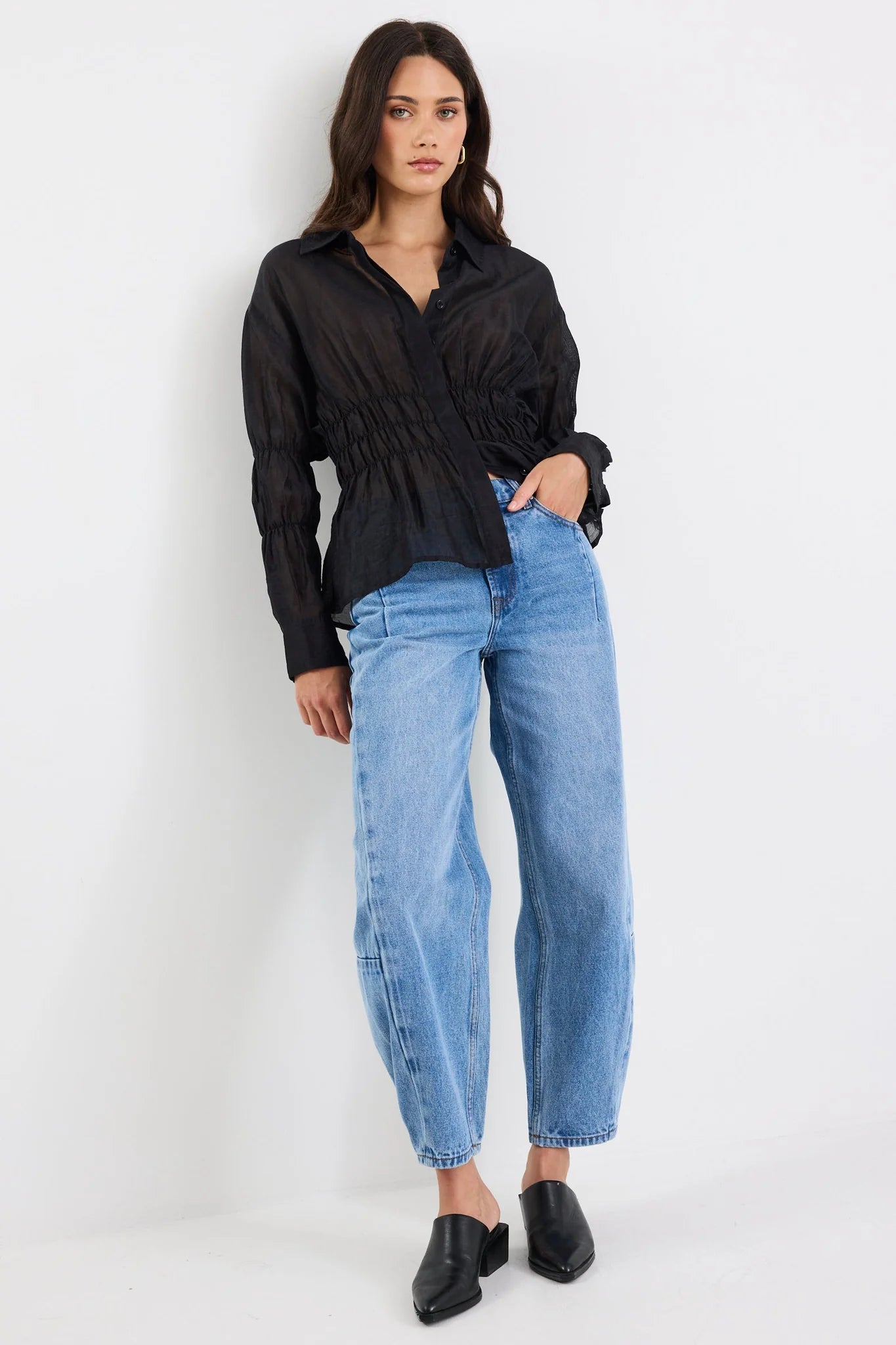 Composite Sheer Shirred Body Shirt