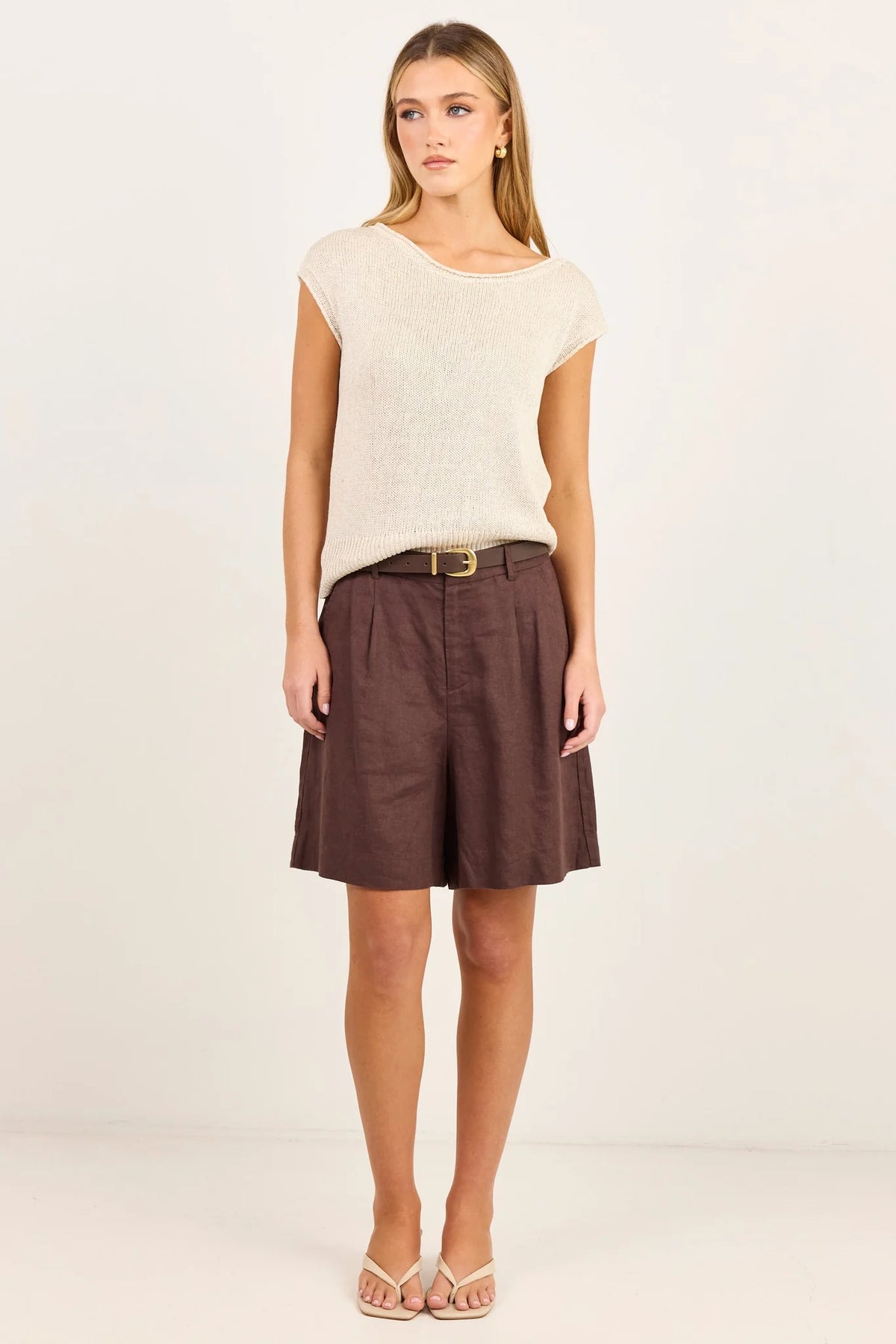 Literal Linen Pleat Front Shorts - Dark Chocolate