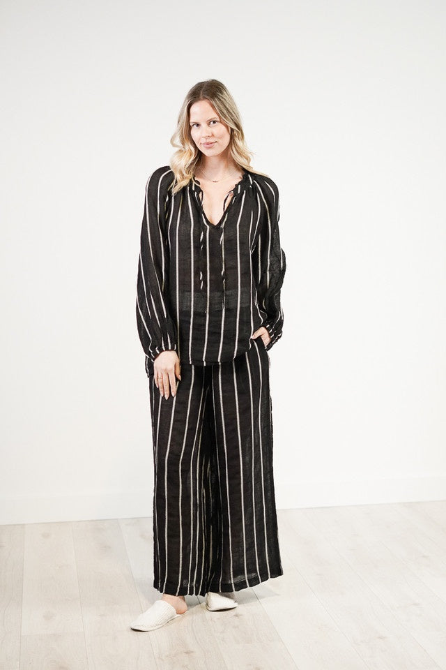 Mia Linen Pants - Black Velvet Stripe