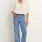 Expedition Ivory Ramie Shirred Neck Short Sleeve Top