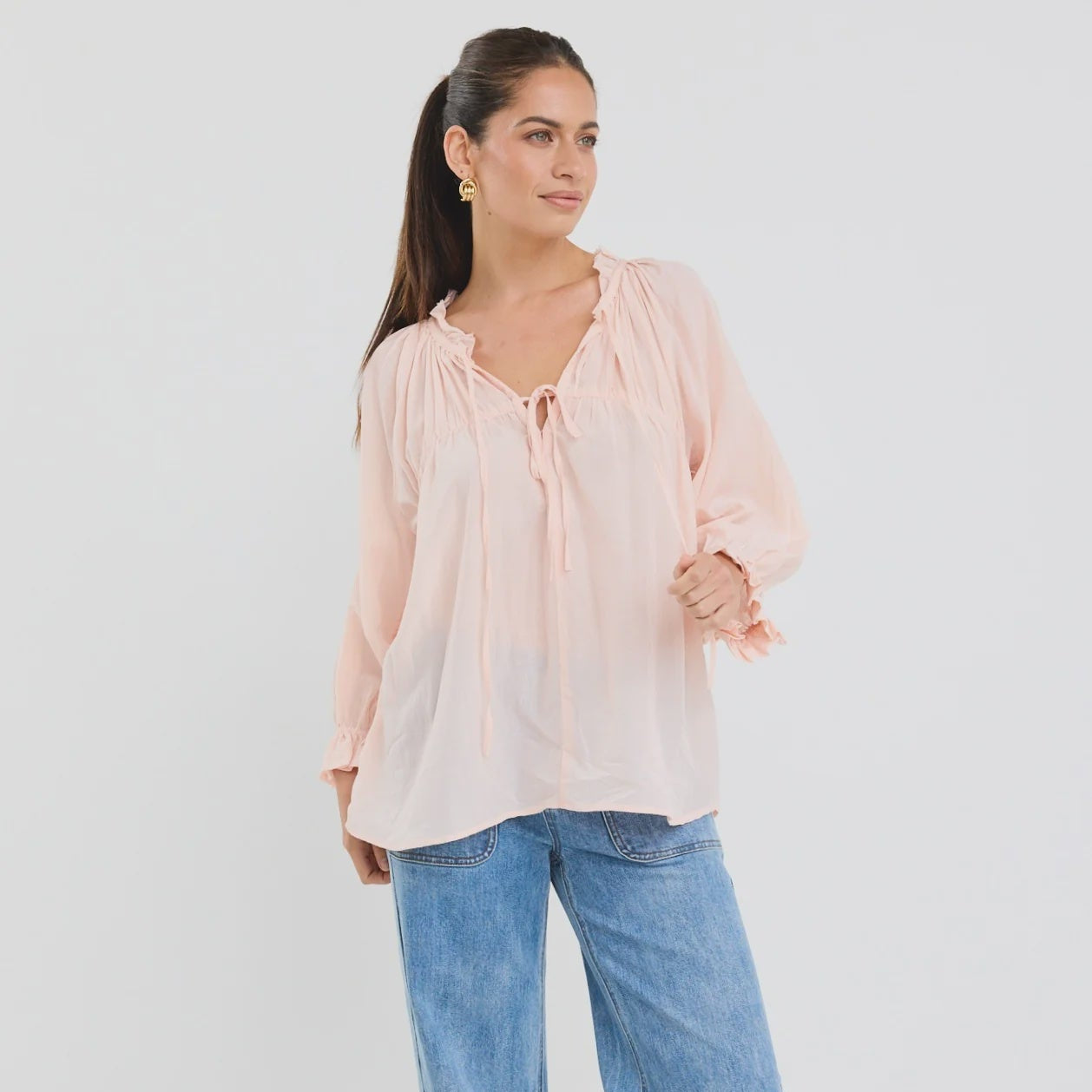 Expression Rosewater Voile Tie Front Top