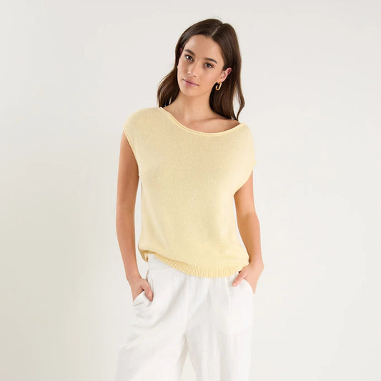 Fallow Butter Off Shoulder Sleeveless Knit Top
