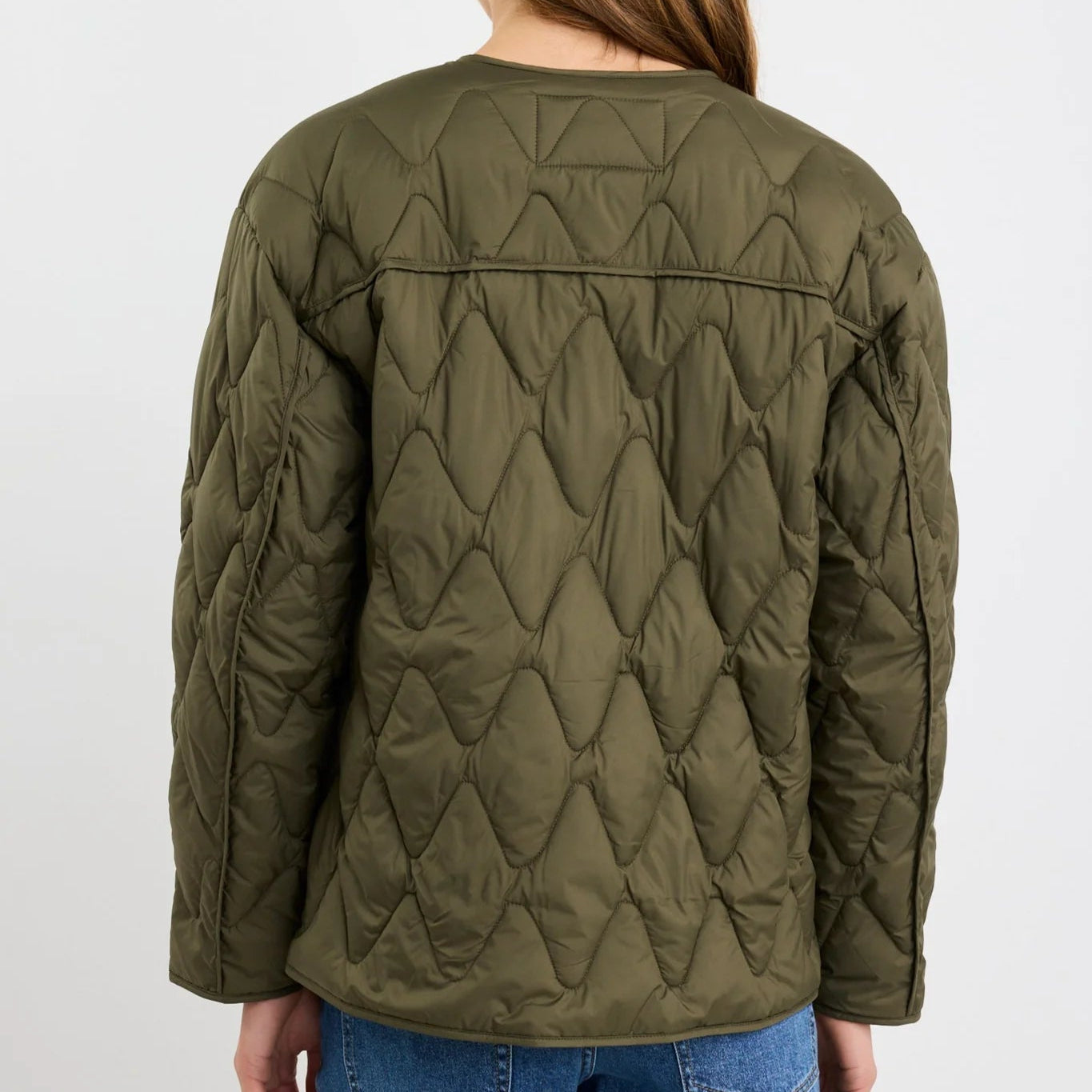 Frankly Khaki Boxy Snap Front Puffer Jacket