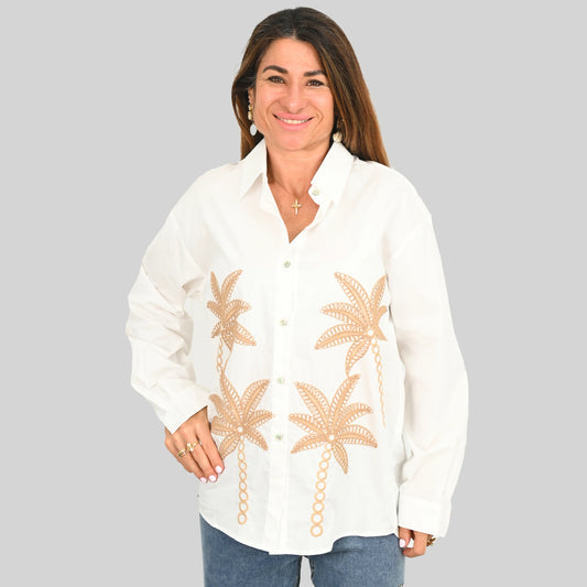 Hannah Beige Palm Shirt