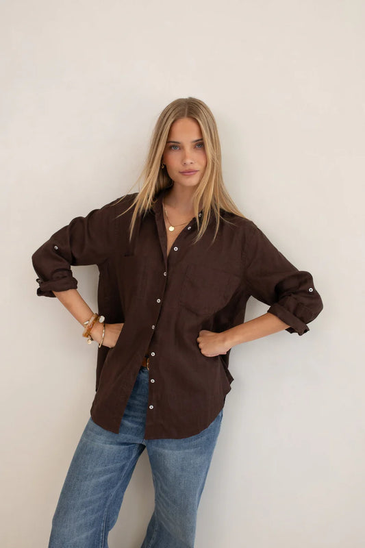 The Boyfriend Linen Shirt - Hot Chocolate