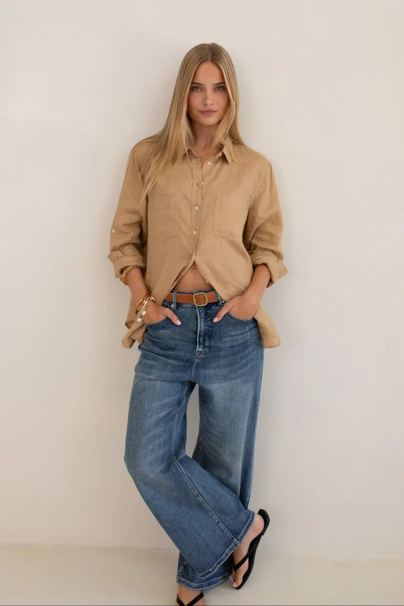 The Boyfriend Linen Shirt - Tan