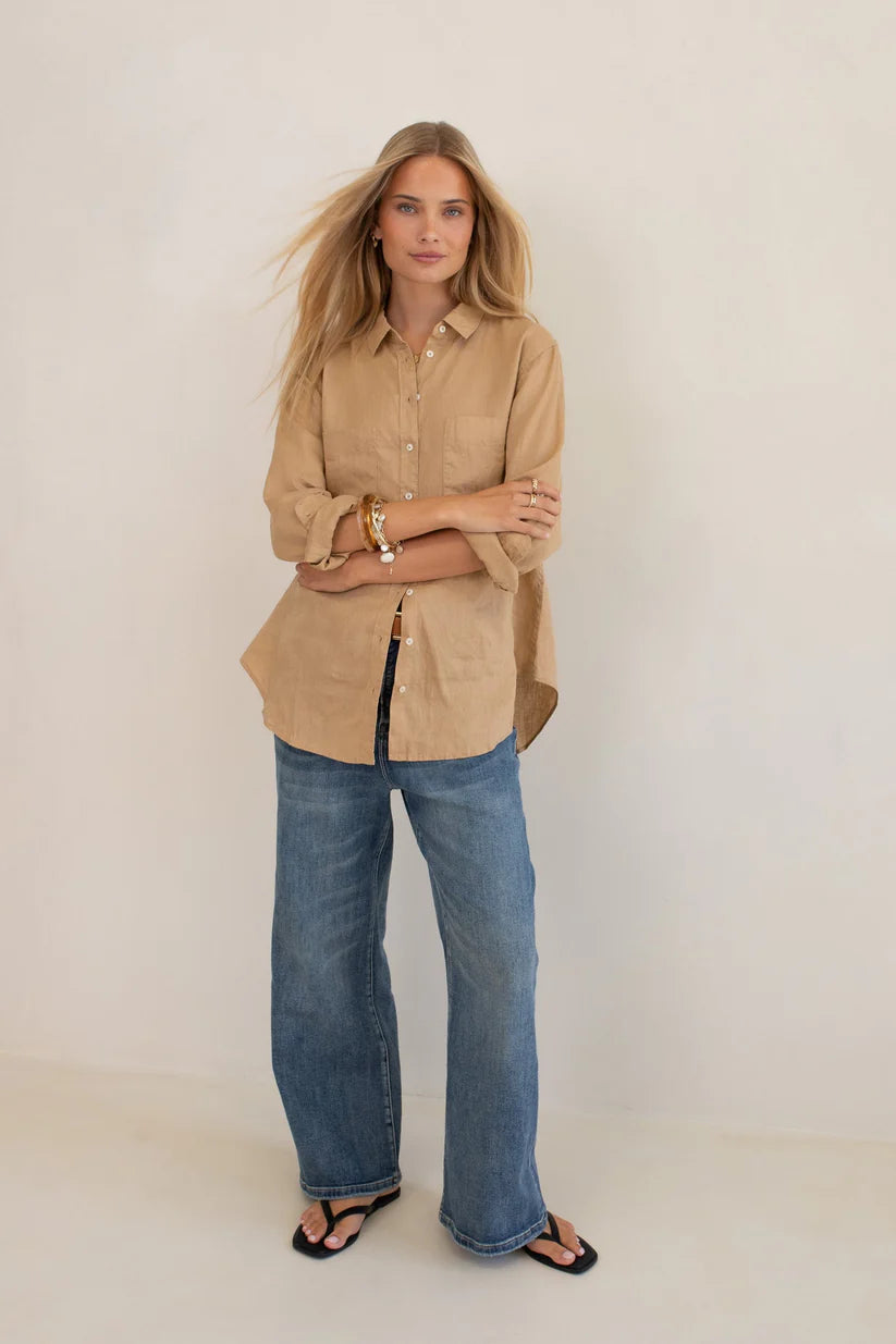 The Boyfriend Linen Shirt - Tan