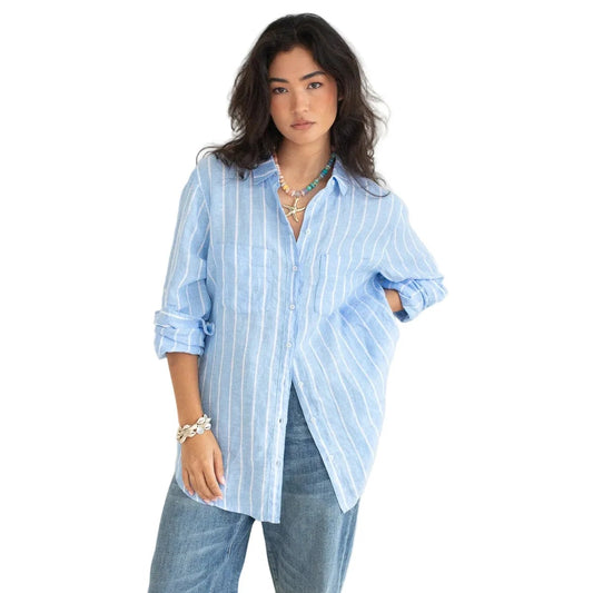 The Boyfriend Linen Shirt - AMALFI STRIPE
