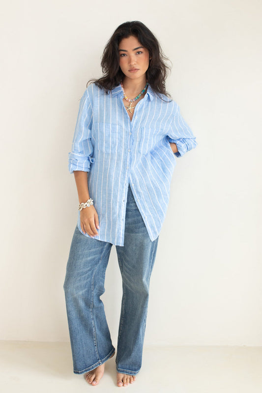 The Boyfriend Linen Shirt - AMALFI STRIPE