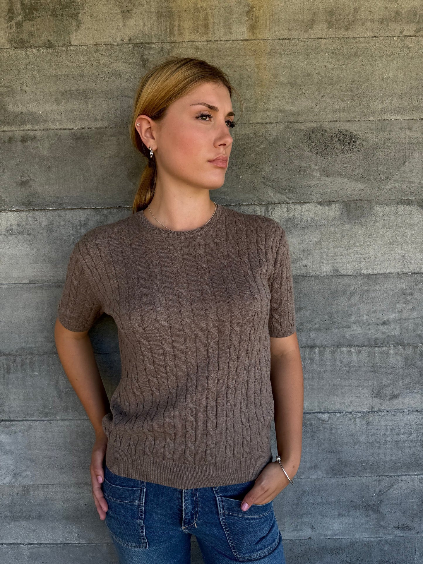 Beryl Cable Cashmere Top - Rye