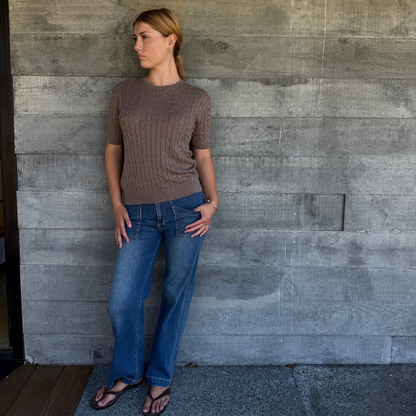 Beryl Cable Cashmere Top - Rye