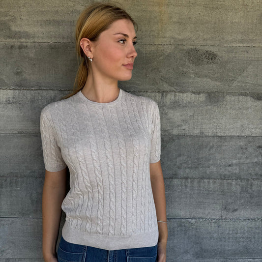 Beryl Cable Cashmere Top - Pumice