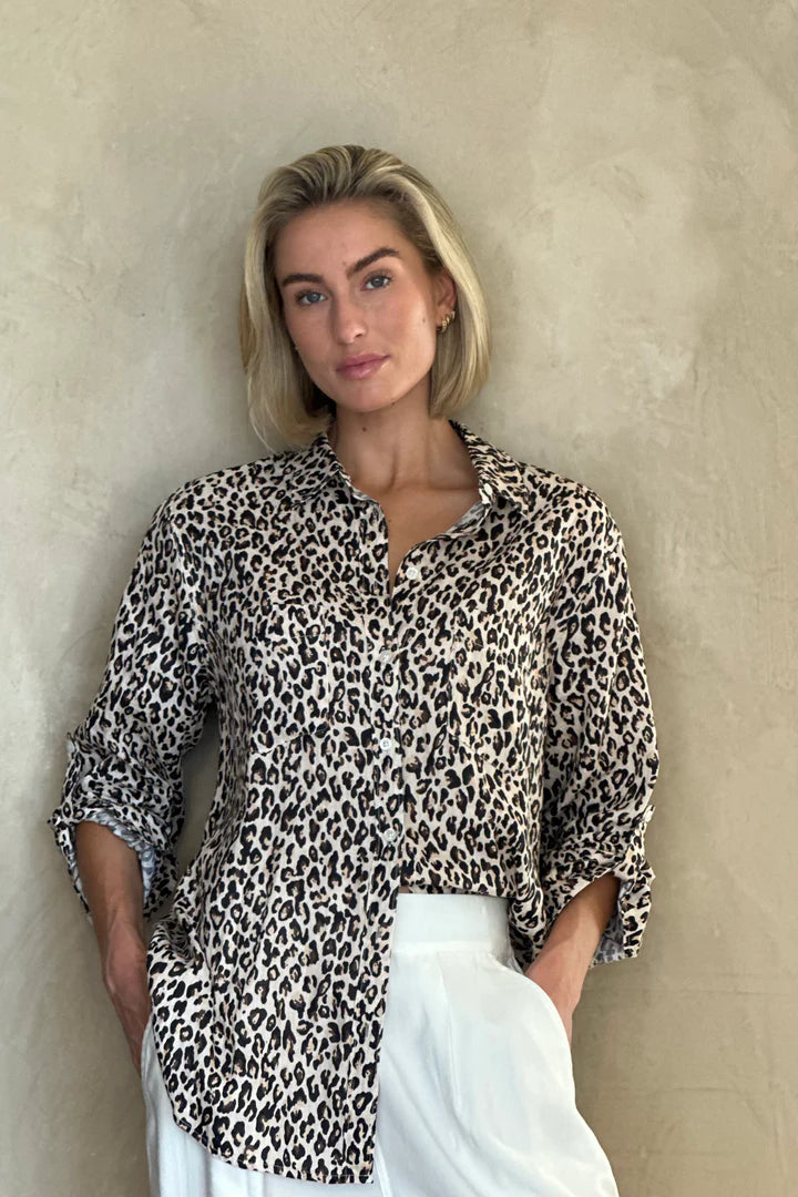 The Boyfriend Linen Shirt Leopard Print