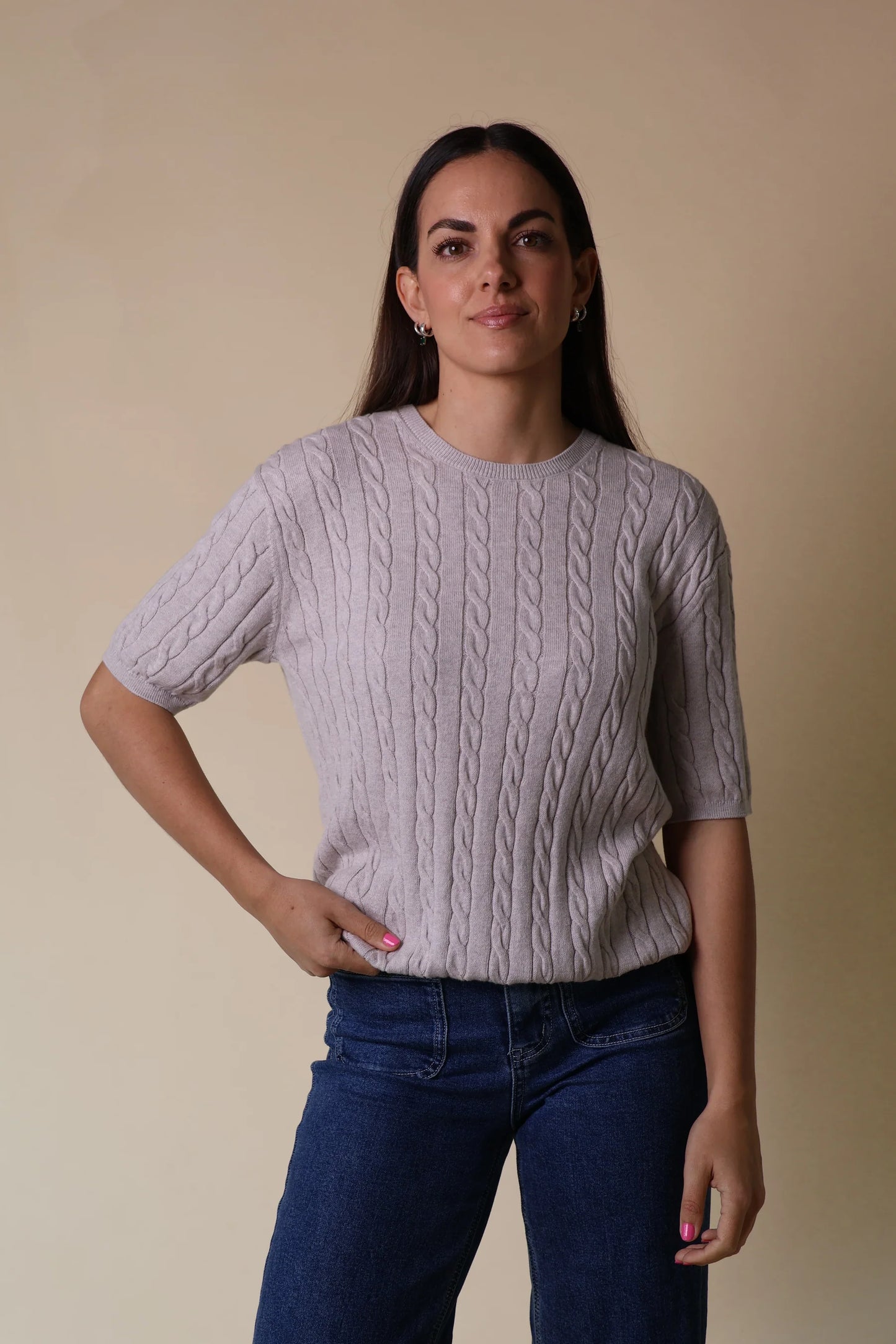Beryl Cable Cashmere Top - Pumice