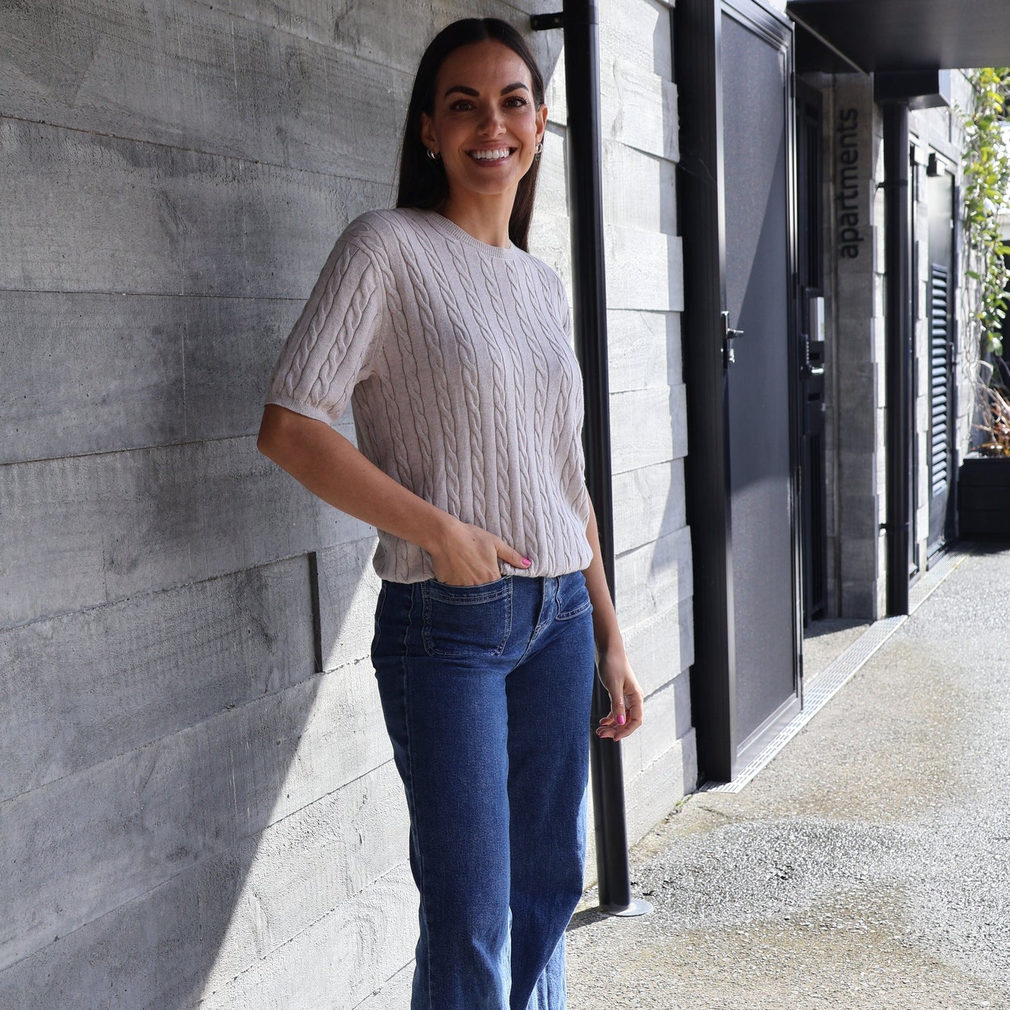 Beryl Cable Cashmere Top - Pumice